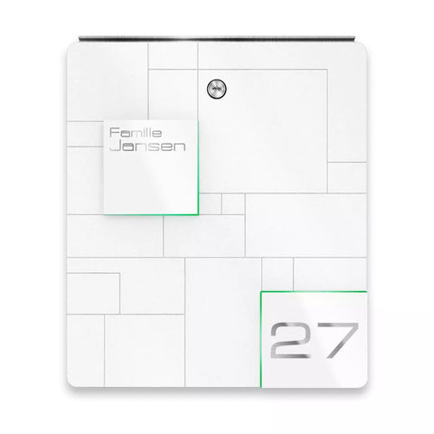 Roostevabast terasest lumivalge postkast | graveering | 02