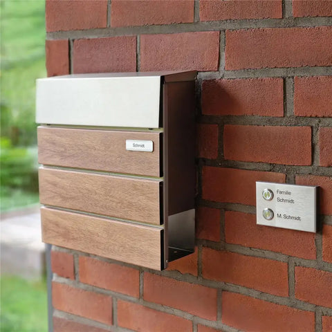 Tammeimitatsiooniga postkast | roostevabast terasest nimesilt | Anton